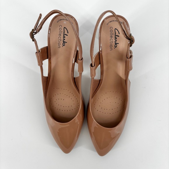 Clarks Collection Illeana Sky Praline‎ Patent sz 10 Tan Slingback Heels Pumps - Picture 3 of 9